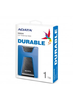 Зовнішній жорсткий диск 1Tb ADATA HD650 "Durable", Blue, 2.5", USB 3.2 (AHD650-1TU31-CBL)