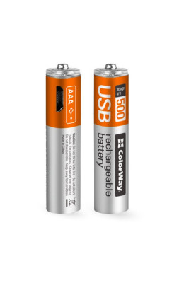 Акумулятор AAA-micro USB, 400 mAh, ColorWay, 2 шт, 1.5V (CW-UBAAA-01)
