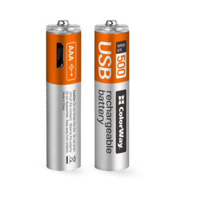 Акумулятор AAA-micro USB, 400 mAh, ColorWay, 2 шт, 1.5V (CW-UBAAA-01)