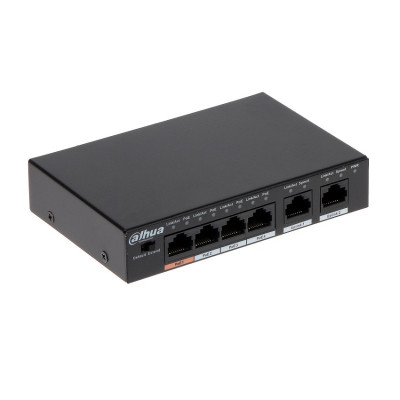 Мережевий комутатор PoE-Dahua DH-PFS3006-4ET-60, 4хFE PoE, некерований, 130х85х26 мм, 300 г