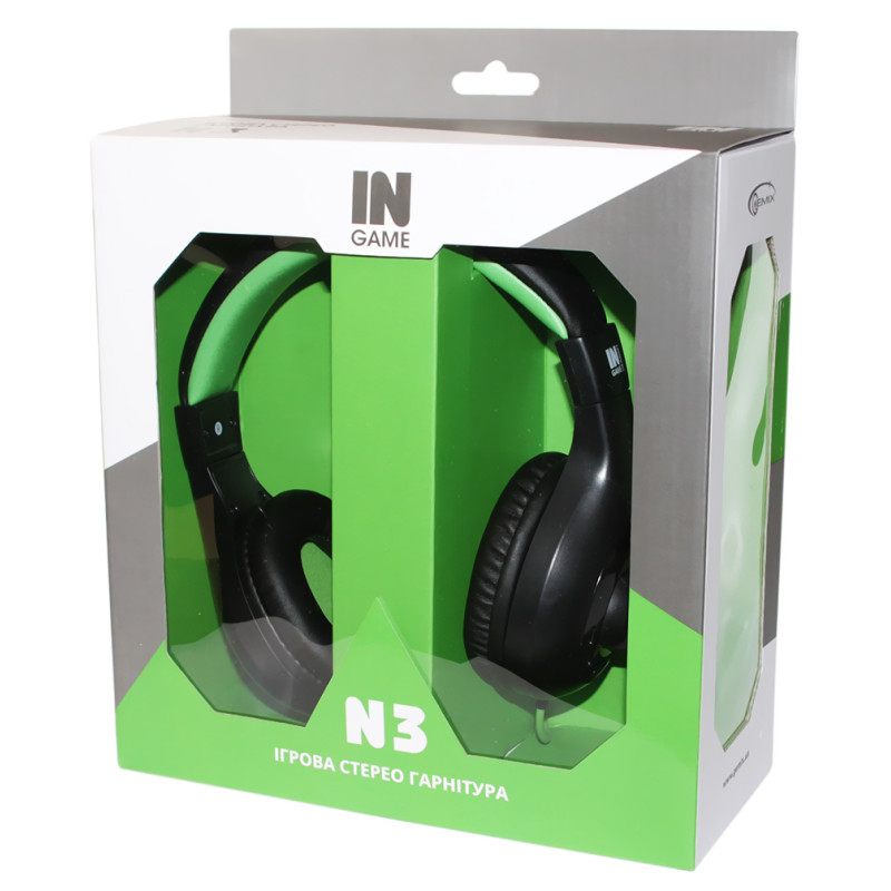 Навушники Gemix N3 Gaming Black/Green, Mini jack, накладні, мікрофон, кабель 1.2 м