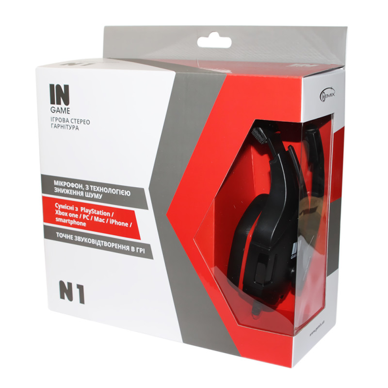 Навушники Gemix N1, Black/Red, 2 x Mini jack (3.5 мм), накладні, кабель 1.2 м