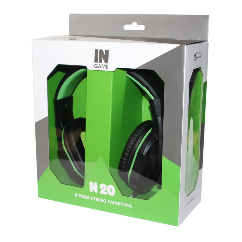 Навушники Gemix N20 Gaming Black/Green, Mini jack, мікрофон, накладні, кабель 1.2 м