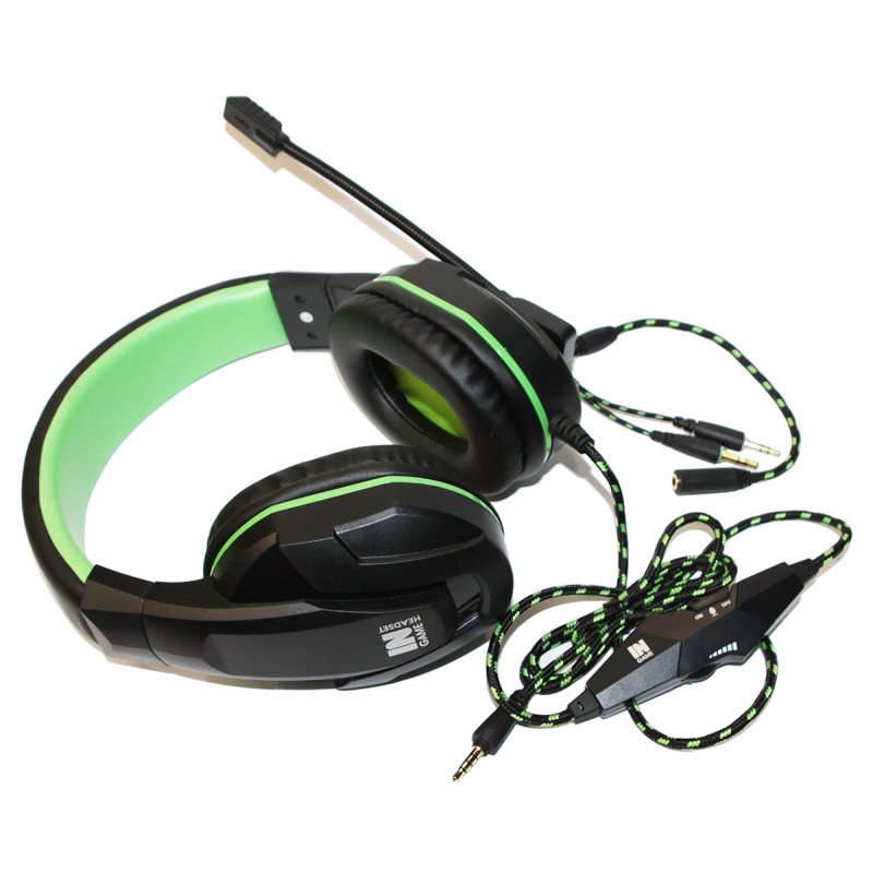 Навушники Gemix N20 Gaming Black/Green, Mini jack, мікрофон, накладні, кабель 1.2 м