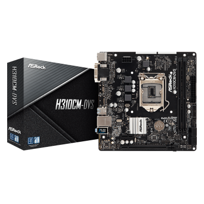 Мат.плата 1151 (H310) AsRock H310CM-DVS, H310, 2xDDR4, Int.Video(CPU), 4xSATA3, 1xPCI-E 16x 3.0, 1xPCI-E 1x 2.0, ALC887, RTL8111H, 4xUSB3.1/6xUSB2.0, VGA/DVI-D, mATX
