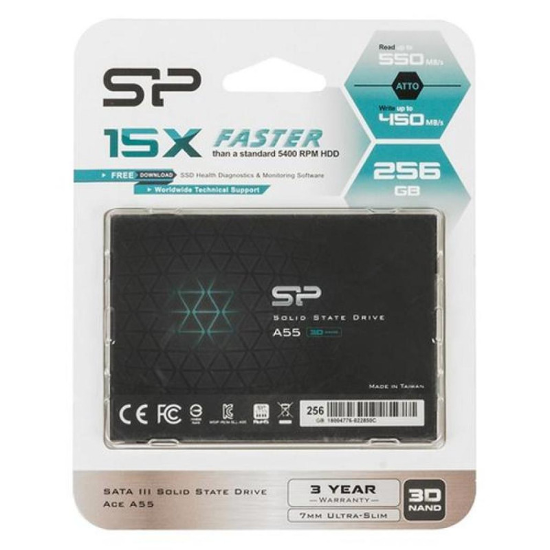 Твердотільний накопичувач 256Gb, Silicon Power A55, SATA3, 2.5", 3D TLC, 530/530 MB/s (SP256GBSS3A55S25)
