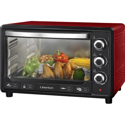 Електродуховка Liberton LEO-480 Red, 2000W, 48 л, конвекція, металевий корпус, індикатор роботи, таймер, 3 режими нагрівання