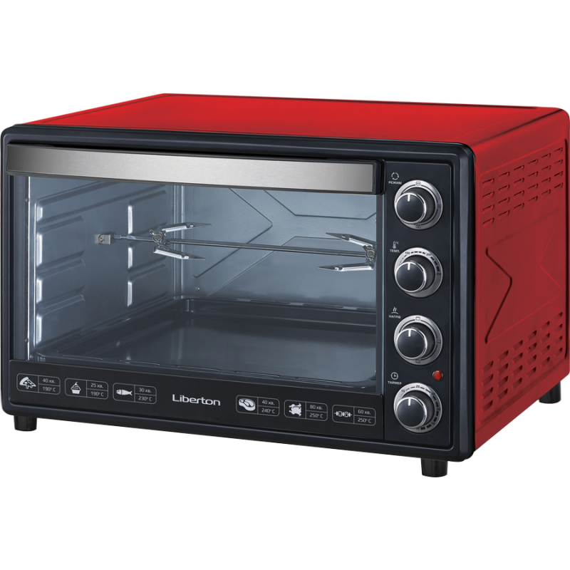 Електродуховка Liberton LEO-650 Red, 2200W, 65 л, металевий корпус, індикатор роботи, таймер, 3 режими нагрівання