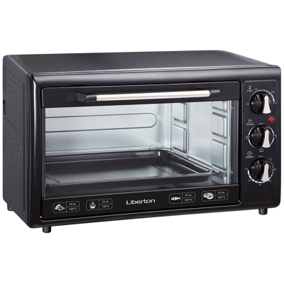 Електродуховка Liberton LEO-350 Black, 1800W, 35 л, металевий корпус, індикатор роботи, таймер, 3 режими нагрівання, термостат 250 град, комплектація решітка, деко, тримач для деко