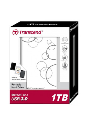 Зовнішній жорсткий диск 1Tb Transcend StoreJet 25A3W, White, 2.5", USB 3.1 (TS1TSJ25A3W)