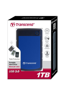 Зовнішній жорсткий диск 1Tb Transcend StoreJet 25H3P, Dark Blue, 2.5", USB 3.1 (TS1TSJ25H3B)