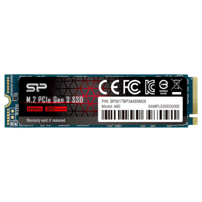 Твердотільний накопичувач M.2 512Gb, Silicon Power P34A80, PCI-E 3.0 x4, 3D TLC, 3200/3000 MB/s (SP512GBP34A80M28)