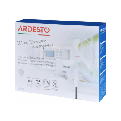 Вентилятор підлоговий Ardesto FN-1608RW White, 45W, 3 швидкості, діаметр 40 см