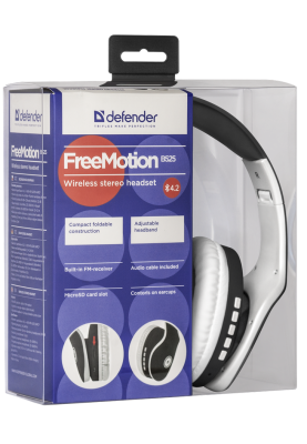 Навушники бездротові Defender FreeMotion B525, Black/White, Bluetooth, мікрофон, FM-приймач, microSD, до 8 годин (63525)