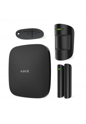 Комплект охоронної системи Ajax StarterKit, Black, GSM/Ethernet, хаб, бездротовий датчик руху, бездротовий датчик відкриття дверей, брелок із тривожною кнопкою