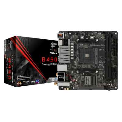 Мат.плата AM4 (B450) AsRock Fatal1ty B450 Gaming-ITX/ac, B450, 2xDDR4, Int.Video(CPU), 4xSATA3, 1xM.2, 1xPCI-E 16x 3.0, ALC1220, I211AT, WiFi ac, Bluetooth, 6xUSB3.1/4xUSB2.0, HDMI/DP, Mini-ITX