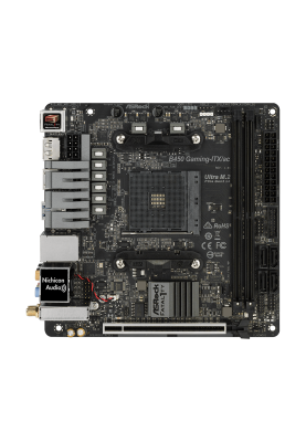 Мат.плата AM4 (B450) AsRock Fatal1ty B450 Gaming-ITX/ac, B450, 2xDDR4, Int.Video(CPU), 4xSATA3, 1xM.2, 1xPCI-E 16x 3.0, ALC1220, I211AT, WiFi ac, Bluetooth, 6xUSB3.1/4xUSB2.0, HDMI/DP, Mini-ITX