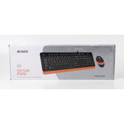 Комплект A4Tech Fstyler Sleek Multimedia Comfort F1010, Black/Orange, клавіатура+миша, USB (F1010-BO)