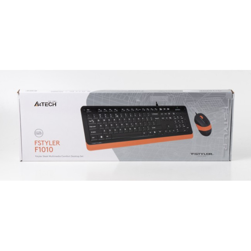 Комплект A4Tech Fstyler Sleek Multimedia Comfort F1010, Black/Orange, клавіатура+миша, USB (F1010-BO)