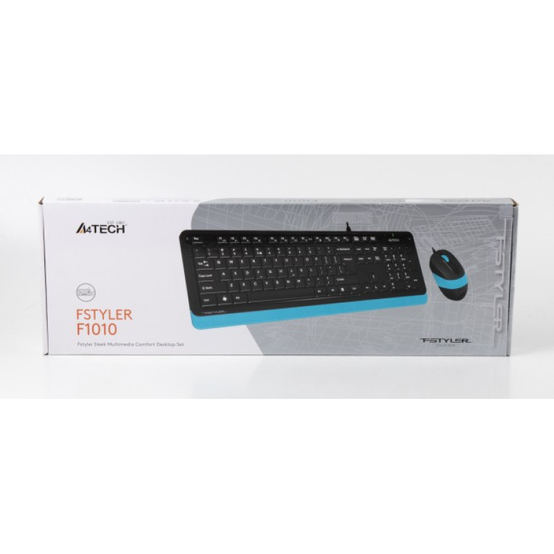 Комплект A4Tech Fstyler Sleek Multimedia Comfort F1010, Black/Blue, клавіатура+миша, USB