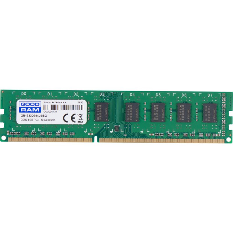 Пам'ять 8Gb DDR3, 1333 MHz, Goodram, 9-9-9-24, 1.5V (GR1333D364L9/8G)