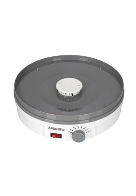 Сушарка овочів та фруктів Ardesto FDB-5320 White, 245W, керування механічне, 5 лотків, висота сушильного піддону 3см, діаметр 32см, прозора кришка, прозорі піддони