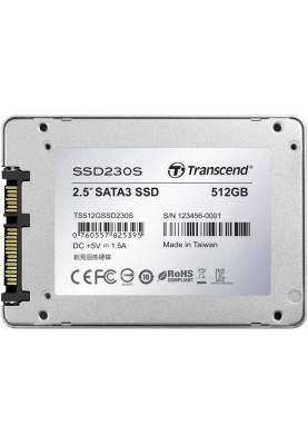 Твердотільний накопичувач 512Gb, Transcend SSD230S, SATA3, 2.5", 3D TLC, 560/520 MB/s (TS512GSSD230S)