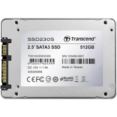 Твердотільний накопичувач 512Gb, Transcend SSD230S, SATA3, 2.5", 3D TLC, 560/520 MB/s (TS512GSSD230S)