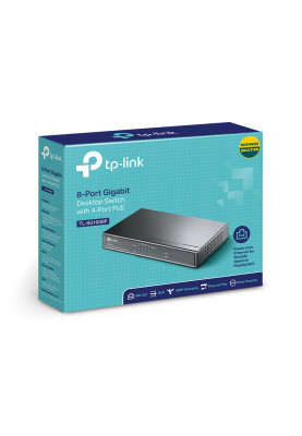 Комутатор TP-LINK TL-SG1008P, 8x100/1000 Mb/s, PoE 65.2W, металевий корпус, некерований