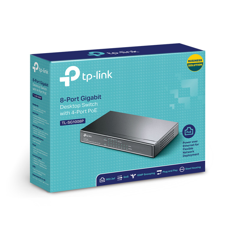 Комутатор TP-LINK TL-SG1008P, 8x100/1000 Mb/s, PoE 65.2W, металевий корпус, некерований