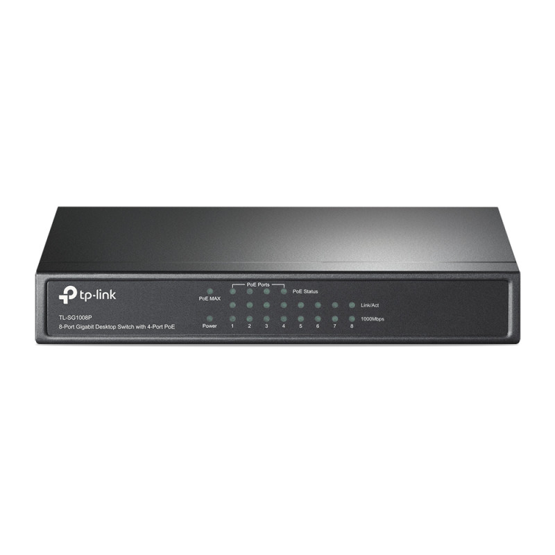 Комутатор TP-LINK TL-SG1008P, 8x100/1000 Mb/s, PoE 65.2W, металевий корпус, некерований
