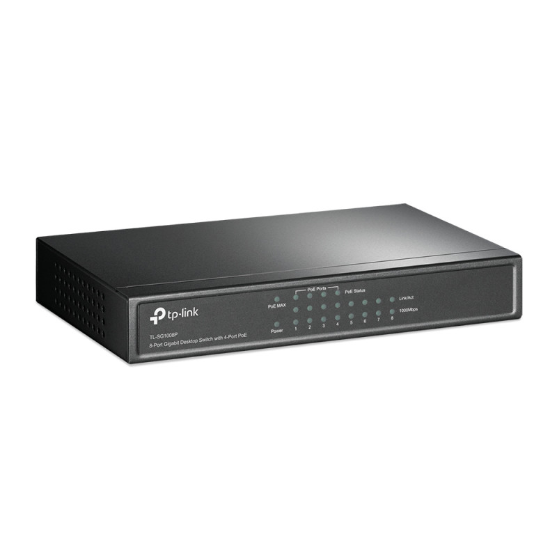 Комутатор TP-LINK TL-SG1008P, 8x100/1000 Mb/s, PoE 65.2W, металевий корпус, некерований