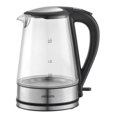 Електрочайник Ardesto EKL-F110, Silver/Black, 2150W, 1.7 л, дисковий, скло-пластик, індикатор рівня води
