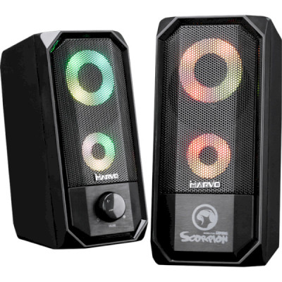 Колонки 2.0 Marvo SG-265 Black, Multi-LED, сателлиты 2 x 3 Вт, пластик, питание от USB, управление на проводе