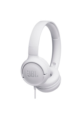 Навушники JBL Tune 500, White, 3.5 мм, мікрофон, однокнопковий пульт керування, технологія "Pure Bass", складаються, підтримка Siri и Google Now (JBLT500WHT)
