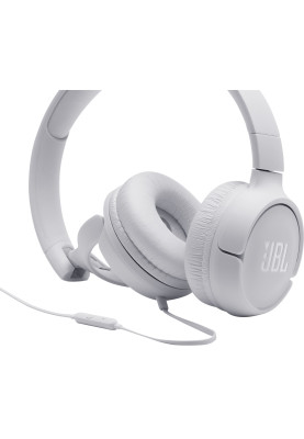 Навушники JBL Tune 500, White, 3.5 мм, мікрофон, однокнопковий пульт керування, технологія "Pure Bass", складаються, підтримка Siri и Google Now (JBLT500WHT)