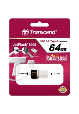 USB 3.1/Type-C Flash Drive 64Gb Transcend JetFlash 890, Black (TS64GJF890S)