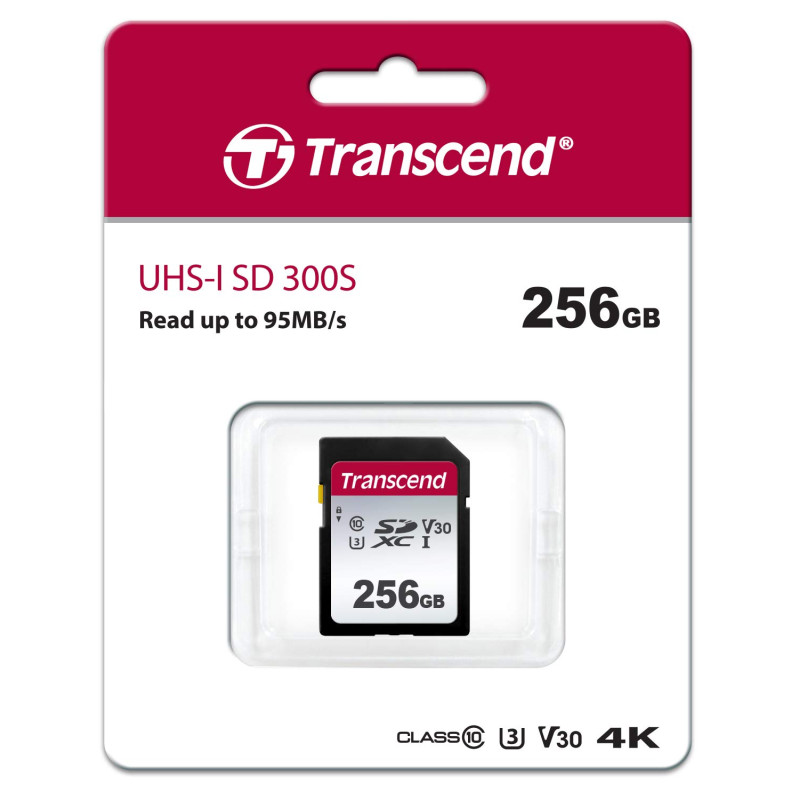 Карта пам'яті SDXC, 256Gb, Сlass10 UHS-I U3 V30, Transcend 300S (TS256GSDC300S)