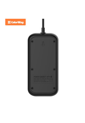 Фільтр мережевий 2 м ColorWay, Black, 6 x євророзетки, 4 x USB до 3.4 A (Super Charge), дріт з міді (до 2500 Вт), 10A, захисні шторки, 312 x 190 x 50 мм (CW-CHE64B)
