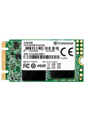 Твердотільний накопичувач M.2 128Gb, Transcend 430S, SATA3, 3D TLC, 560/380 MB/s, формат 2242 (42 мм) (TS128GMTS430S)