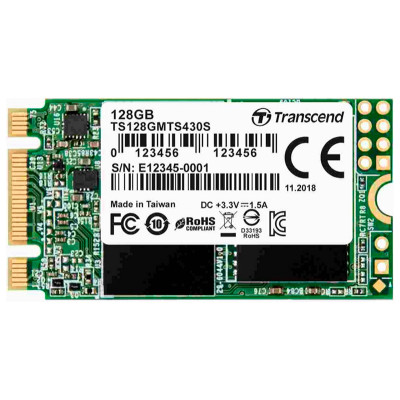 Твердотільний накопичувач M.2 128Gb, Transcend 430S, SATA3, 3D TLC, 560/380 MB/s, формат 2242 (42 мм) (TS128GMTS430S)