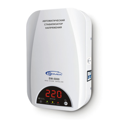 Стабілізатор Gemix SW-5000 5000VA (3500 Вт), вход. напряжение 140-260В, вых напряжение 220В +-6,8% 50 Гц, цифровые индикаторы