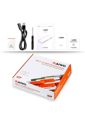 Кишеня зовнішня M.2 Maiwo K16NC, Black, USB 3.1 Type-C, формат 2230/2242/2260/2280