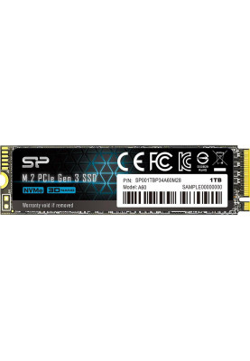 Твердотільний накопичувач M.2 1Tb, Silicon Power P34A60, PCI-E 3.0 x4, 3D TLC, 2200/1600 MB/s (SP001TBP34A60M28)