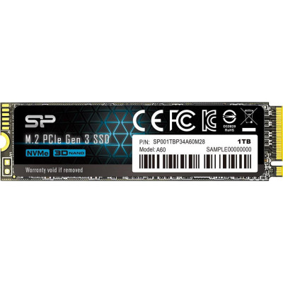 Твердотільний накопичувач M.2 1Tb, Silicon Power P34A60, PCI-E 3.0 x4, 3D TLC, 2200/1600 MB/s (SP001TBP34A60M28)