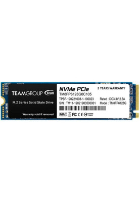 Твердотільний накопичувач M.2 128Gb, Team MP33, PCI-E 3.0 x4, 3D TLC, 1500/500 MB/s (TM8FP6128G0C101)