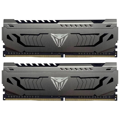 Пам'ять 8Gb x 2 (16Gb Kit) DDR4, 3200 MHz, Patriot Viper Steel, Gray, 16-18-18-38, 1.35V, з радіатором (PVS416G320C6K)