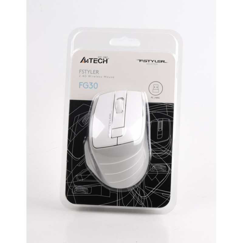 Миша A4Tech Fstyler FG30 2000dpi Grey+White, USB, Wireless