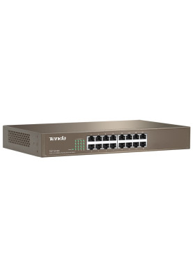 Комутатор TENDA TEF1016D, 16 LAN 10/100BaseT, некерований, металевий