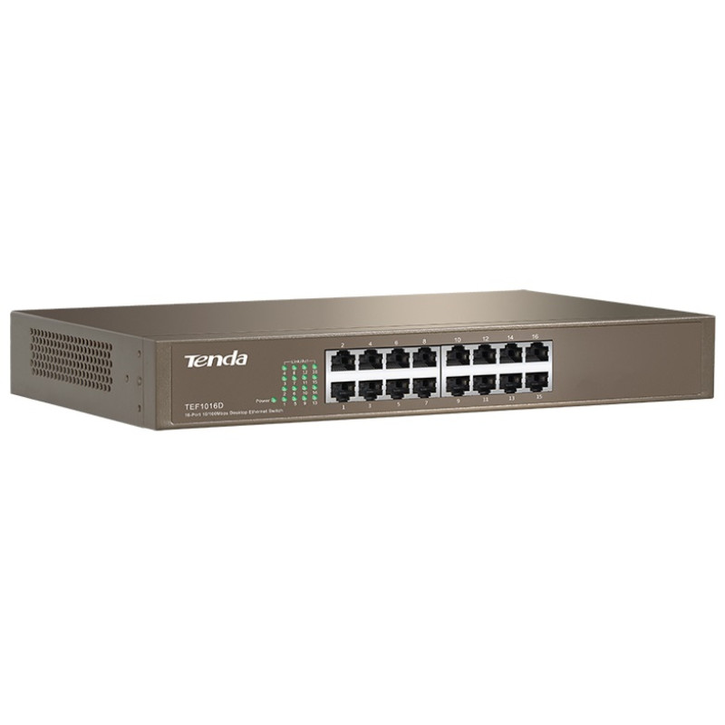 Комутатор TENDA TEF1016D, 16 LAN 10/100BaseT, некерований, металевий
